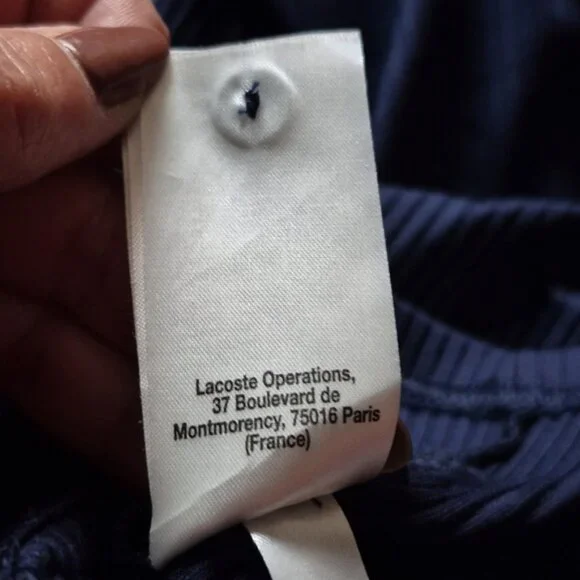 LACOSTE Navy Ribbed Polo Shirt with Green Flounced Trim SZ.32 - Picture 8 of 8